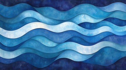 Wall Mural - Abstract watercolor painting of blue waves. Ideal for backgrounds, websites, or designs needing a calming, water theme.