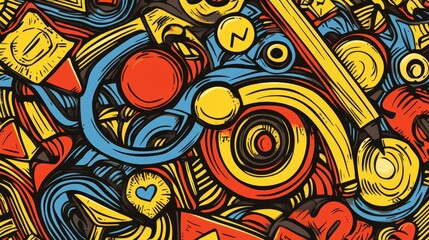 Poster - Vibrant Abstract Doodle Art: A Colorful Symphony of Shapes and Patterns