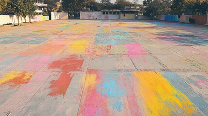 Poster - A large field covered in colorful paint