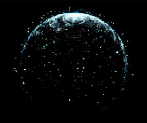 Leinwandbilder - Vector illustration depicts a glowing, multicolored sphere composed of dots, set against a dark background. The design evokes cosmic or digital themes with a sense of depth and mystery.