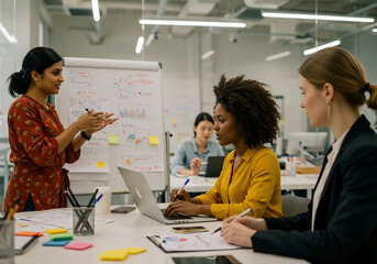Wall Mural - women collaborating in a meeting room for international women's day