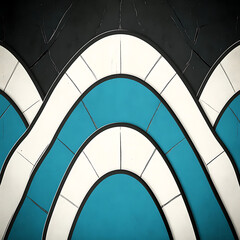 Poster - Abstract Art Deco Inspired Waves with Textured Dark Background and Aqua White Accents Composition.