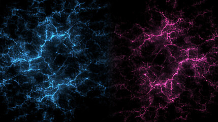Poster - Abstract Blue and Pink Energy Veins Interconnected Network in a Dark Complex System Design.