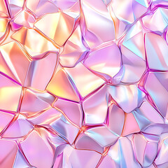 Poster - Abstract Faceted Pink and Gold Surface with Iridescent Reflections Detailed Geometric Patterning.