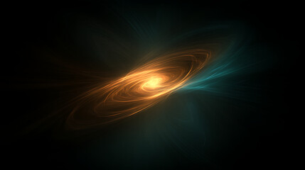 Poster - Abstract Swirl of Energy in Gold and Cyan Radiating from a Singular Point in Dark Space