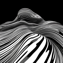 Poster - Abstract Topography of Wavy Black and White Stripes Creates a Visual Illusion of Hills and Valleys.