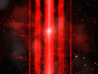 Poster - Red Light Beams Shooting Through Black Background with Space Elements and Cosmic Texture