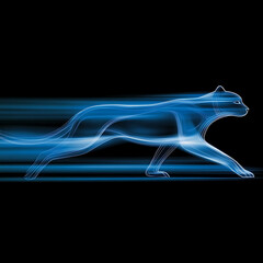 Poster - Animated Panther Speed Silhouette in Blue Hues Capturing Motion and Dynamic Energy on a Dark Backdrop.