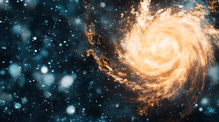 Poster - Celestial Swirl Golden Galaxy Radiance Cosmic Majesty Sparkling Nebula Universe Dreamscape Art.