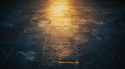 Poster - Cobblestone Pavement Illuminated by Evening Light Adds Depth and Texture to Urban Landscape.