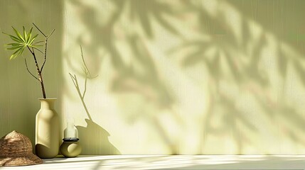 Wall Mural - Tranquil Nordic Counter Leaf Shadows Background for Product Displays