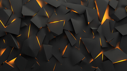 Poster - Dark Matter Fragmentation Abstract Design with Golden Glimmers 3D Rendered Contemporary Art.