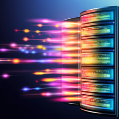Poster - Digital Data Streams and Server Racks in Network Architecture for Information Technology.