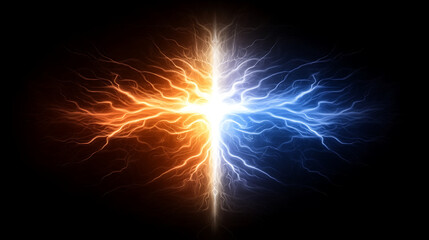 Poster - Dynamic Energy Clash of Fire and Ice Opposing Forces in Vivid Lightening Illustration.