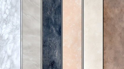 Poster - Elegant Marble Texture Tiles Panel Arrangement Serene Stone Variety Patterns for Interior Design Style.