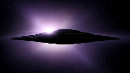 Poster - enigmatic spaceship silhouette against a cosmic dawn phenomenon space adventure discovery exploratio