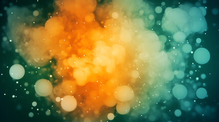 Poster - Ethereal Abstract Orange and Teal Spheres Amidst Glowing Particles and Light Playfulness Design.