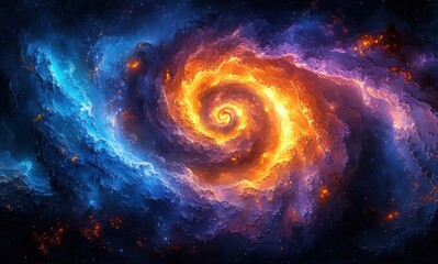 Wall Mural - Spiral Galaxy in Digital Art with Vivid Colors and Bright Core from Space