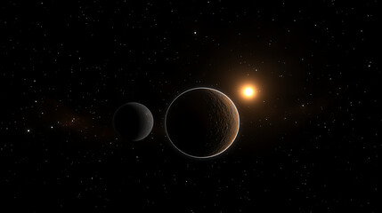 Poster - Extraterrestrial Celestial Orbs Illuminated by a Distant Star in a Cosmic Nebula Setting Display.