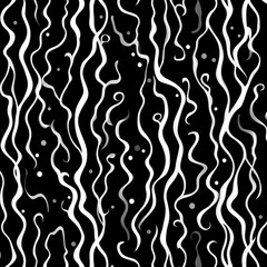 Poster - Festive Celebration Black Backdrop with Spiraling Streamers and Confetti for Party Atmosphere.