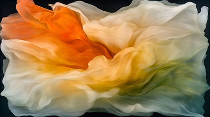 Poster - Flowing Waves of Gradient Fabric Art Orange White Yellow Serene Swirling Silk Texture Abstract Design.