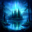 © Big9869 - Forest Reflections Under Aurora Borealis Illuminated Sky a Breathtaking Nature Scene at Night.