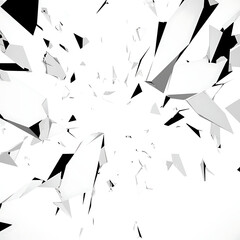 Poster - Fragmented Shards Explosion White Debris in Dynamic Motion on Black Backdrop Digital Art 3D Render.