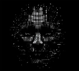 Aufkleber - Pixelated face emerges from a dark background in this vector illustration. The glitch effect conveys a digital, mysterious, and tech-driven atmosphere, symbolizing hacking and cyber presence.
