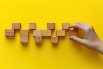 Aufkleber - Workflow Automation Process Management with Flowchart and Wooden Blocks on Yellow Background
