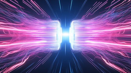 Poster - Futuristic Energy Transmission Technology Portal with Pink and Blue Light Spectrum Display.