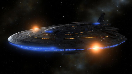 Poster - futuristic spaceship ascending through the galaxy exploration and space travel adventure in the cosm