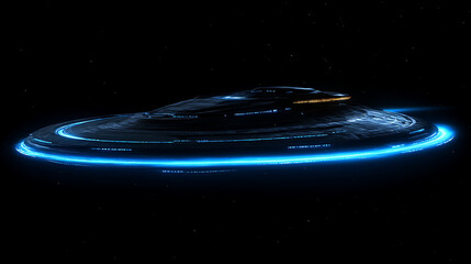 Poster - futuristic spaceship navigating through cosmic space exploration adventure with advanced technology.