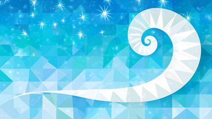 Poster - Geometric Blue Abstract with Spiraling Swirl and Sparkling Stars Artistic Graphic Design.