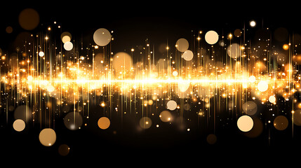 Poster - Golden Sparkle Explosion with Glitter Dust and Bokeh Lights Celebration Background Effect.