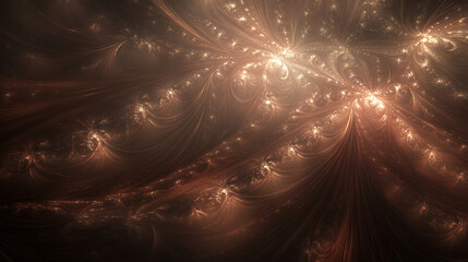 Poster - Golden Swirls of Cosmic Dust Elegant Fractal Composition Radiating Light and Delicate Patterns.