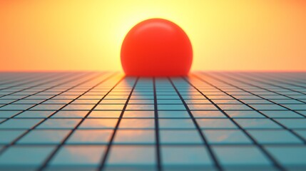 Wall Mural - Red sphere sunset grid landscape, future concept