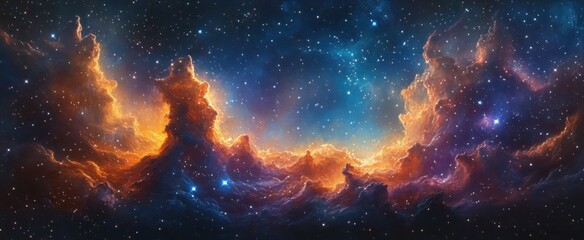 Wall Mural - Nebula and Stars in a Dreamy Cosmic Scene with Ethereal Gas Clouds and Luminous Celestial Bodies