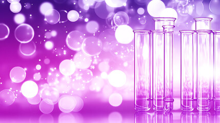 Poster - Luminous Laboratory Test Tubes in an Abstract Bubble Filled Ambiance with Purple Highlights.