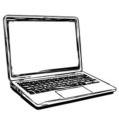 Poster - Modern Laptop Computer Device Technology Electronic Gadget Portable Machine Sketch Style Graphic Art