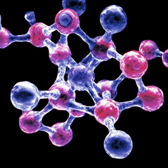 Poster - Molecular Structure Visualization Interconnected Atomic Arrangement with Colored Spheres Nodes.