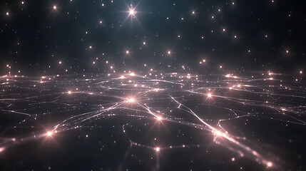 Poster - Network of Light Connections Digital Abstract Art Composition with Sparkling Particles.