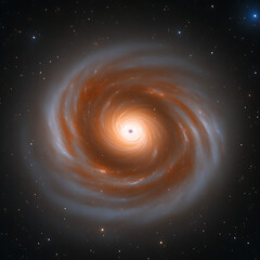 Poster - Orange Spiral Galaxy Formation in Deep Outer Space Exploration Digital Artwork Creation.