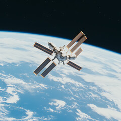Poster - Orbital Outpost Majesty Above Earths Cloudscapes Captivating Space Station Exploration Imagery.