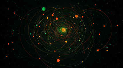 Wall Mural - orbiting spheres and curved trails in a galaxy of intertwined lines and illuminated particles.