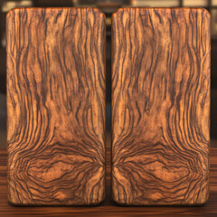 Poster - Pair of Rectangular Wooden Blocks with Intricate Grain Patterns Resting on a Wood Surface.