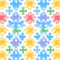 Poster - Playful Pastel Puzzle Piece Array Pattern on White Background.