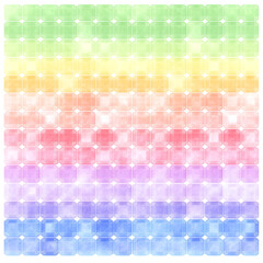 Poster - Rainbow Gradient Array of Rounded Watercolor Squares Artistic Pattern Design Background Illustration.