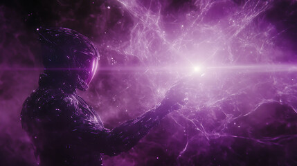 Poster - Sci Fi Astronaut Manipulating Energy Field in Dark Nebula Cosmos Adventure Dreamscape.