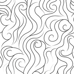 Poster - Seamless Pattern of Stylized Swirls and Curves Repeating Continuously in Black and White Design.