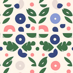 Poster - Seamless Pattern of Geometric Shapes and Botanical Elements in a Modernist Composition Style.